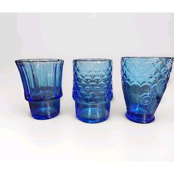 Victorian Trading Italian Seaside Mermaid Cobalt Blue Stacking Glasses Set Of 3 - Picture 2 of 9